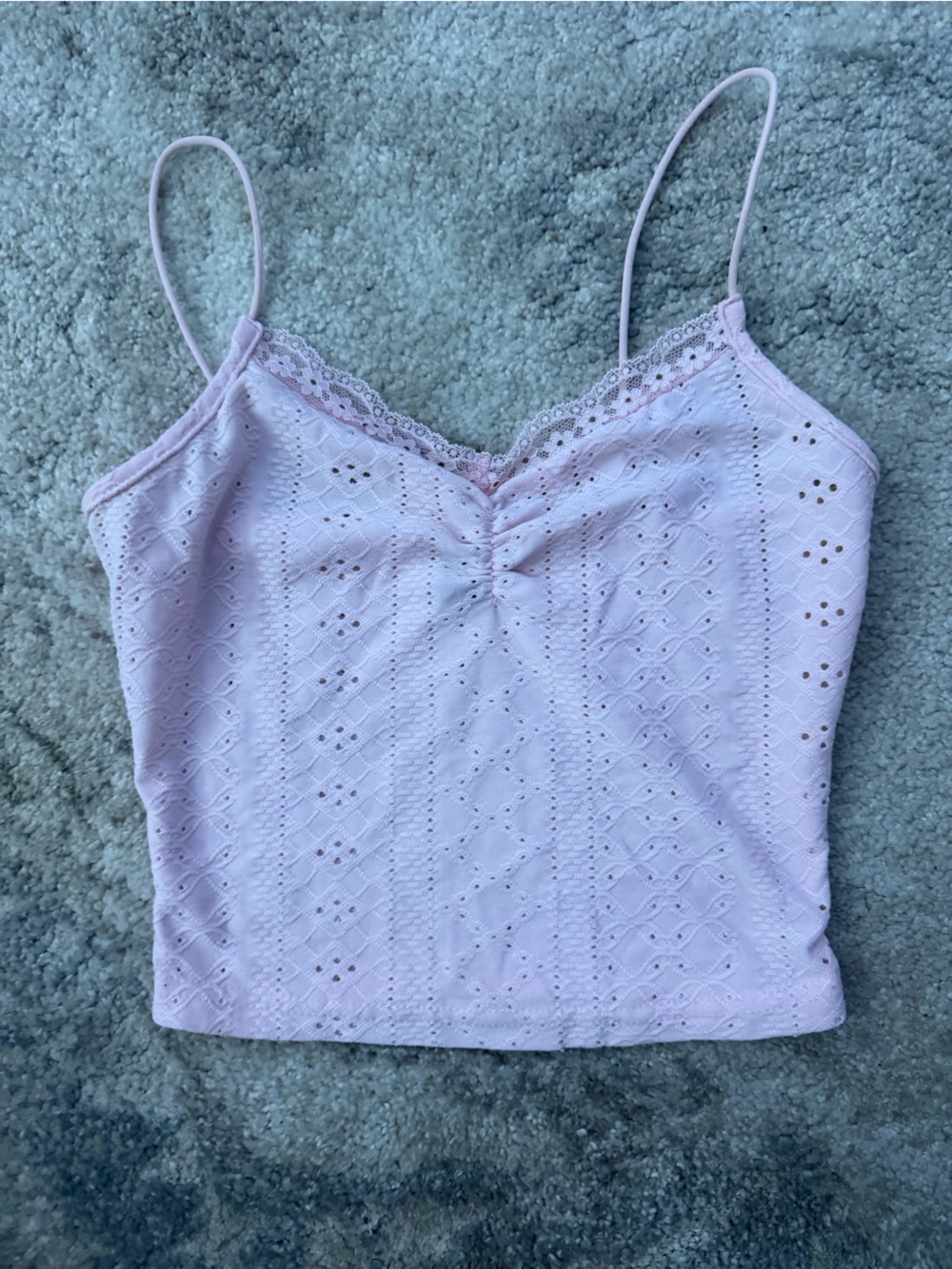 SHEIN Light Pink Eyelet Lace-Trim Cami Top